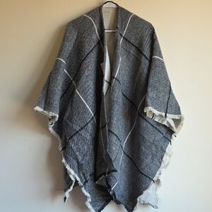 Great Northern Gray Shawl Cape Wrap with Gray/Cream Stripes - One Size